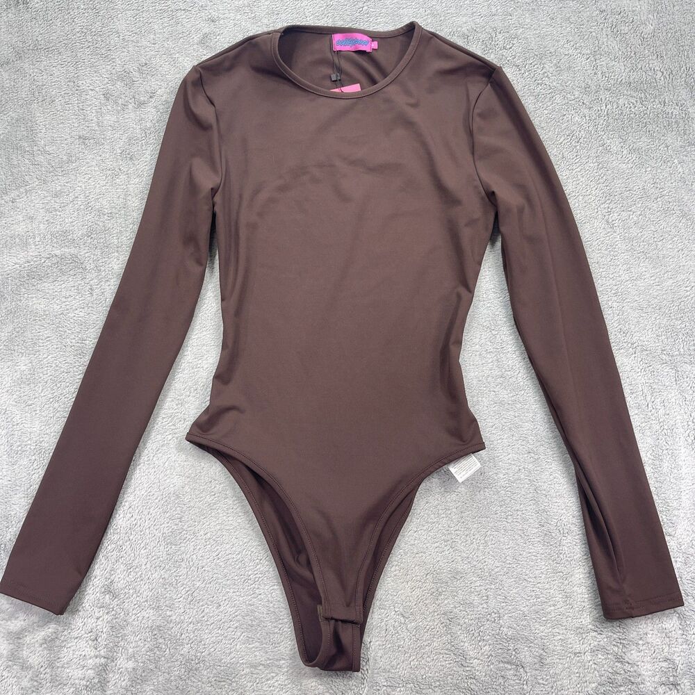 Edikted Neta Back Cut Out Bodysuit Womens Medium Brown Stretch Clubwear Outfit
